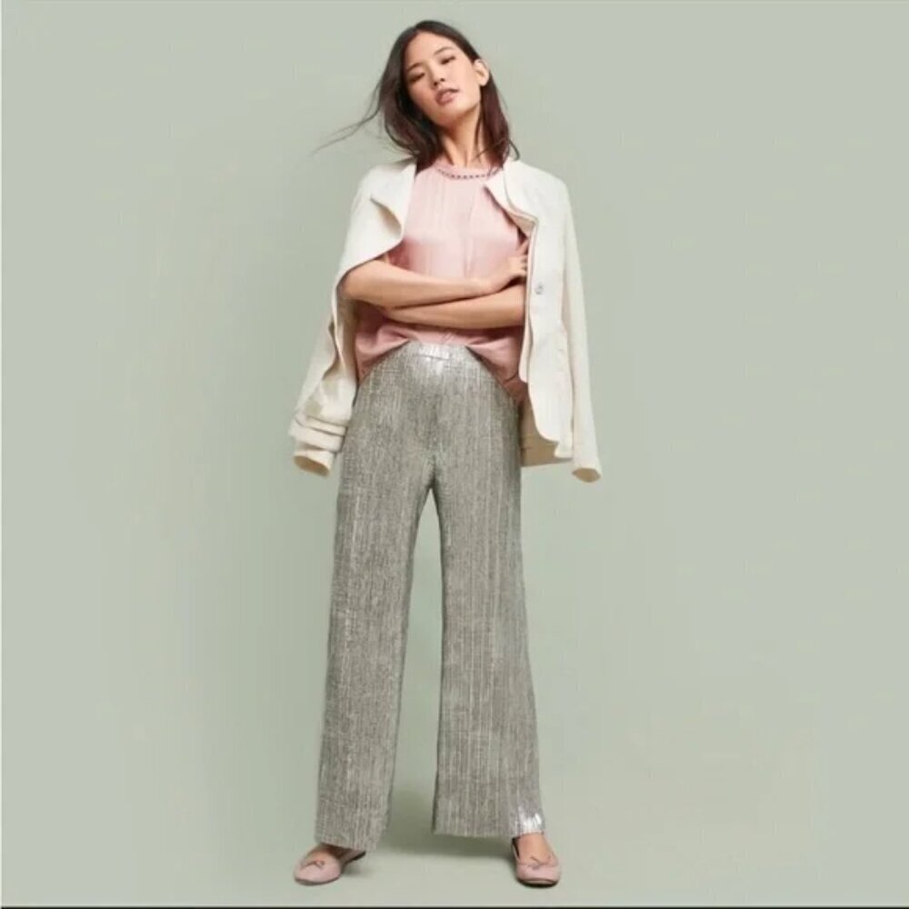 Anthropologie Elevenses Metallic Wide Leg Pant, Size S